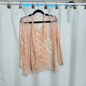 21” ptp 2 piece set Peach Lace Cardigan and Tank Set